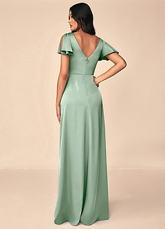 Azazie Soren Bridesmaid Dresses Agave A-Line Pleated Stretch Satin Dress image2