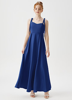 Azazie Rosey Junior Robe Trapèze en Satin extensible Encolure en Forme de Cœur Bleu Roi image4