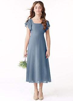 Azazie Bondi Junior Vestido de Crepúsculo de Gasa de Corte en A con Volante image2