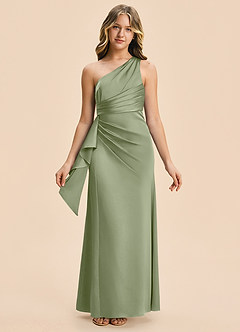Azazie Kayden Junior Pistachio Sheath Ruched Stretch Satin Dress image5