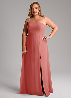 Azazie Wren 신부 들러리 드레스 A라인 사이드 슬릿 쉬폰 바닥 길이 드레스 image14