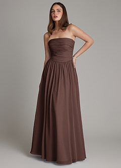 Azazie Andreina Robes de demoiselle d'honneur Robe Trapèze en Mousseline de soie Plissée Ganache image1