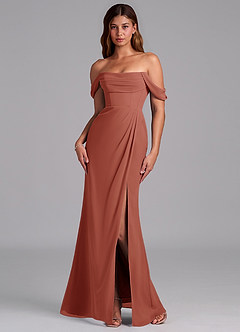 Azazie Johana Jurken voor bruidsmeisjes Converteerbaar Jurk van Chiffon met Zeemeermin Off the Shoulder Kastanjebruin image7