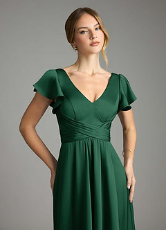 Azazie Omari Bridesmaid Dresses Dark Green A-Line Stretch Satin Dress image6