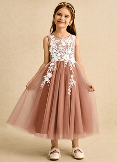 Azazie Sundae Abiti da Ragazza di Fiori Abito Principessa in Pizzo Bronzo image6