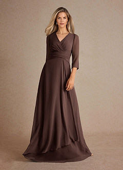 Azazie Mayfield Mother of the Bride Dresses Ganache A-Line Pleated Chiffon Dress image5