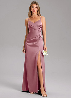 Azazie Azuree Bridesmaid Dresses Vintage Mauve A-Line Pleated Stretch Satin Dress image1