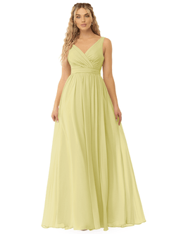 Azazie Kora Robes de demoiselle d'honneur Robe Trapèze en Mousseline de soie Plissée Sorbet Citron image1