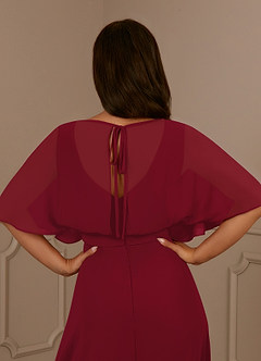 Azazie Oksana Mother of the Bride Dresses Burgundy A-Line V-Neck Pleated Chiffon Dress image5