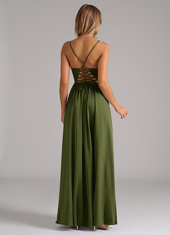 Azazie Aaida Bridesmaid Dresses Olive A-Line Corset Stretch Satin Dress image6