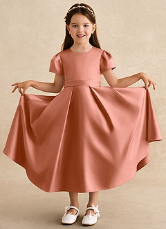 Azazie Princess vestidos de niña de las flores Vestido de Mai Tai de Satin Mate de Corte En A con Plisado image3