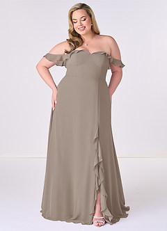 Barbie ♥ Azazie Bridesmaid Dresses Taupe A-Line Off the Shoulder Chiffon Convertible Dress image6