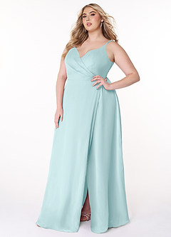 Azazie Lennon Bridesmaid Dresses Sea Glass A-Line Lace Chiffon Dress image10