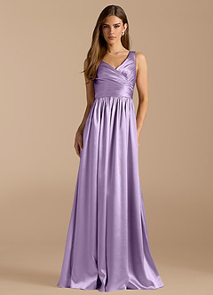 Azazie Keyla Bridesmaid Dresses Lilac A-Line Pleated Metallic Satin Dress image1