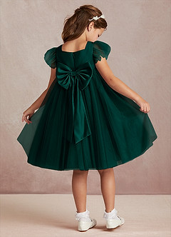 Azazie Kalio Flower Girl Dresses Pine A-Line with Sleeves Tulle Dress image1
