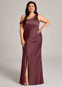 Azazie Madelyn Bridesmaid Dresses Sangria Mermaid One Shoulder Stretch Satin Convertible Dress image10