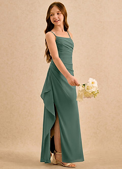 Azazie Cannoli Girls Formal Flower Girl Dresses Sea Moss A-Line Pleated Chiffon Dress image4