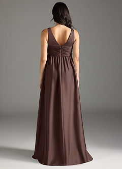 Azazie Yetta Robes de demoiselle d'honneur de maternité Robe Trapèze Plissée Longueur ras du sol Satin extensible image7