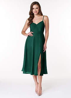 Azazie Clarissa Brautjungfernkleider A-Linie V-Hals Chiffon Kleid Smaragd image1