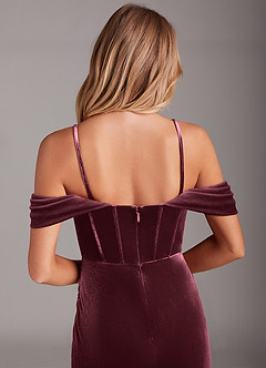 Azazie Jas Bridesmaid Dresses Raspberry Sheath Off-The-Shoulder Corset Velvet Convertible Dress image8