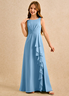 Azazie Chibi Girls Formal Sukienki dla dziewczynek sypiących kwiaty Linia A Pofałdowany Szyfon Długość podłogi Sukienka image4