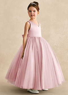 Azazie Peanut Flower Girl Dresses Powder Pink A-Line Strap Tulle Dress image2