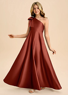 Azazie Penguin Junior Abito A-Line in Raso Elasticizzato Fiocco Terracotta image1