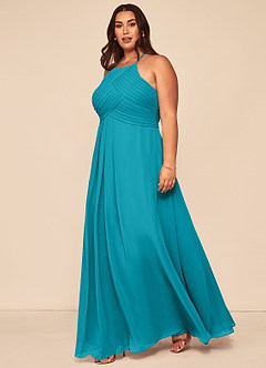 Azazie Ginger Bridesmaid Dresses Jade A-Line Halter Pleated Chiffon Dress image9