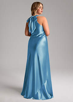 Azazie Doretta Bridesmaid Dresses Steel Blue Mermaid Bow Metallic Satin Dress image9