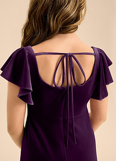 Azazie Bondi Junior Grape A-Line Bow Velvet Dress image6