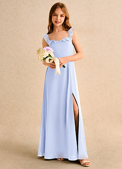 Azazie Chip Girls Formal Robe Demoiselle D'honneur Fillette Robe Trapèze en Mousseline de soie Sans manches Lavande image5