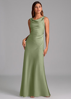 Azazie Nerine Bridesmaid Dresses Pistachio A-Line Pleated Stretch Satin Dress image3