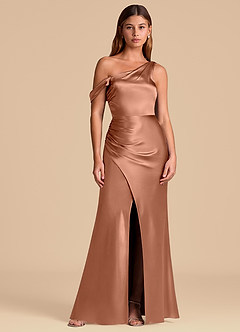 Azazie Madelyn 신부 들러리 드레스 인어 오프 더 숄더 메탈릭 새틴 바닥 길이 드레스 image1