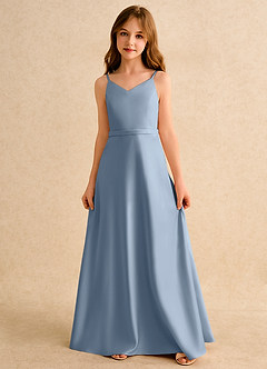 Azazie Fishie Junior Formal Flower Girl Dresses Dusty Blue A-Line Matte Satin Dress image4