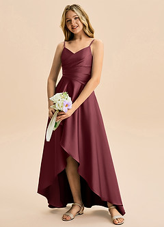 Azazie Eirlys Junior A-Linie Plissee Stretch-Satin Kleid Merlot image4