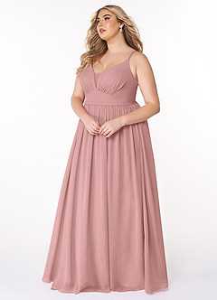 Azazie Rayna Vestidos de madrinha de casamento Vestido Rosa Empoeirada de Chiffon de Linha A com Plissado image9