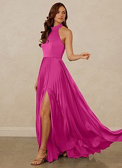 Christian Siriano Bridal for Azazie 1007 Bridesmaid Dresses Fuchsia A-Line Pleated Stretch Satin Dress image5