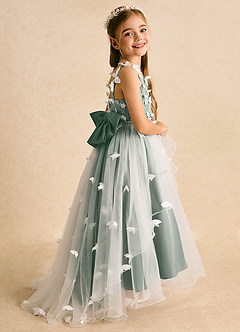 Azazie Darlina Flower Girl Dresses Ivory Eucalyptus Ball-Gown Lace Tulle Dress image1