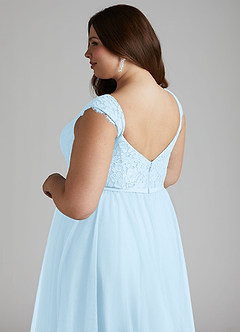 Azazie Luxi Vestidos de damas de honor Vestido de Azul Cielo de Tul de Corte en A con Plisado image11