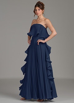 Azazie Alexia Bridesmaid Dresses Dark Navy A-Line Ruched Chiffon Dress image3