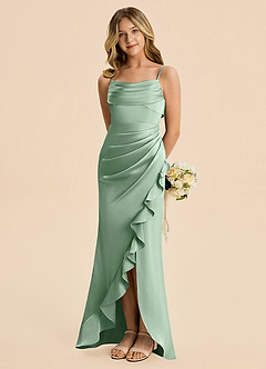 Azazie Mia Junior Agave Mermaid Pleated Stretch Satin Dress image1