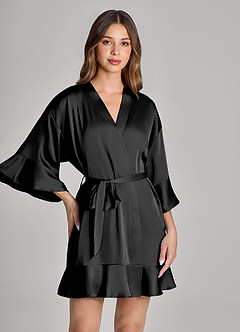 front Matching Color Personalized Embroidered Name 2-Piece Ruffle Satin Robe and Slip Set