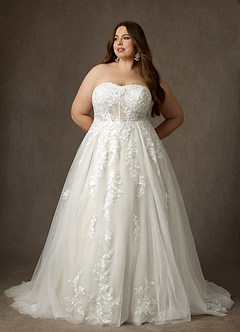 Azazie Keri Trouwjurken Jurk van Kant met Baljurk Strapless Diamant Wit image3