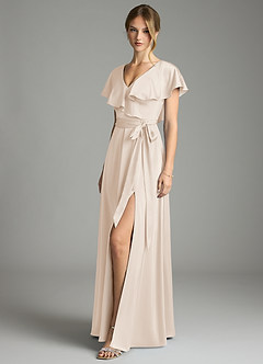 Azazie Lainey Bridesmaid Dresses White Alabaster A-Line with Pockets Stretch Satin Dress image1