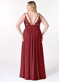 Azazie Maren Allure Robes de demoiselle d'honneur Robe Trapèze en Mousseline de soie Col V dentelle Grenade image9