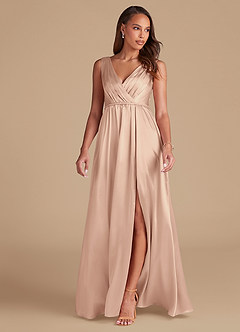 Azazie Tanicia Robes de demoiselle d'honneur Robe Trapèze en Satiné métallisé Plissée Rose Perle image3