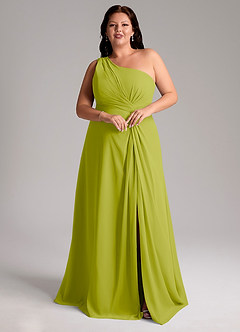 Azazie Brooke Bridesmaid Dresses Lemongrass A-Line One Shoulder Chiffon Dress image10