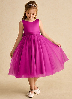 Azazie Winnie Abiti da Ragazza di Fiori Abito Principessa in Tulle Fiocco Fucsia image2
