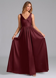 Azazie Keyla Vestidos de damas de honor Vestido de Cabernet de Satén Elástico de Corte en A con Plisado image4