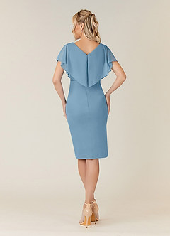 Azazie Waverly Mother of the Bride Dresses Steel Blue Sheath Pleated Mesh Dress image2